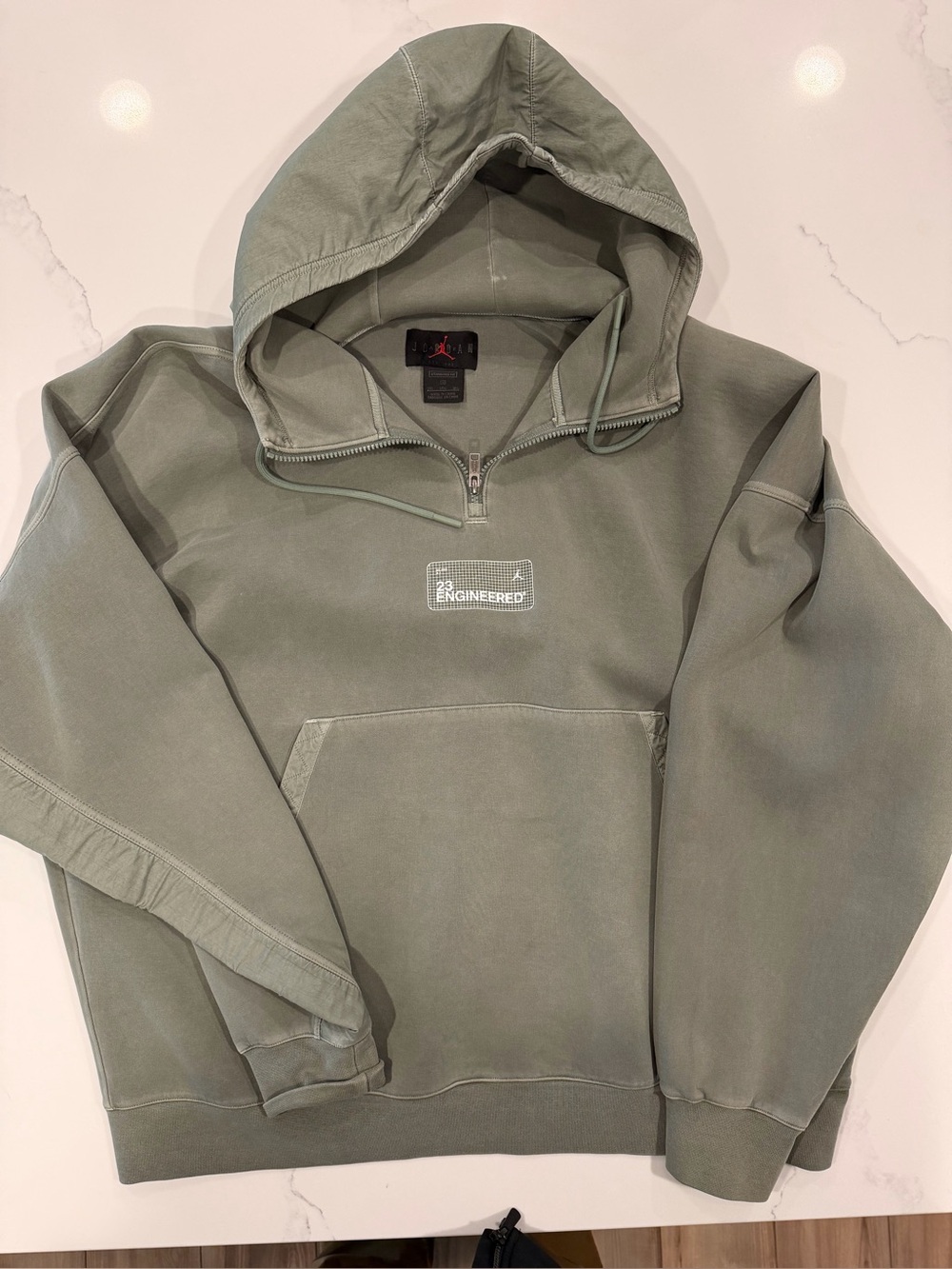 Jordan Olive Green Pullover Hoodie with Red Jumpman